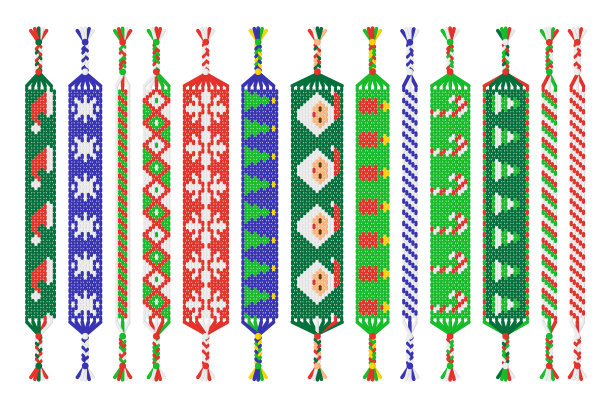 矢量组手工制作的友情手链的线程孤立在白色的背景。圣诞快乐，新年快乐图片下载