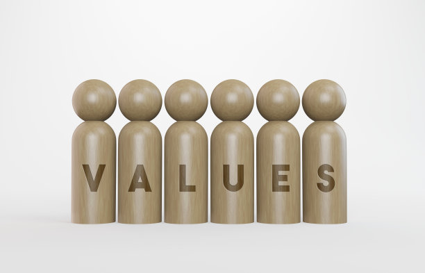3D木兵并排组成单词价值。商业和团队合作的理念。图片下载