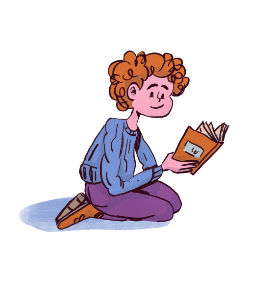 微笑的卷发女孩读一本书。童年的学生。彩绘孤立在白色上。图片下载