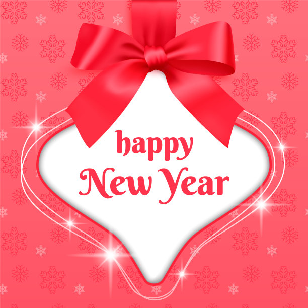 新年海报与圣诞小玩意和红色3d蝴蝶结在节日无缝模式与雪花。寒假横幅与问候文字的空间。圣诞树装饰。图片下载