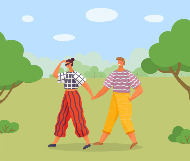 男人和女人在约会，人们在公园散步图片下载