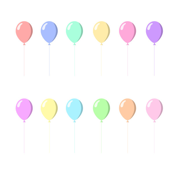 一套色彩柔和的彩色氦气球。矢量图图片下载