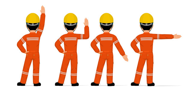 一组产业工人在白底不同位置举手图片下载