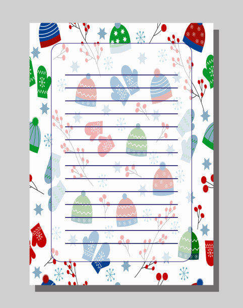 空白的笔记和待办事项清单。插图与冬季属性-帽子和手套。图片下载