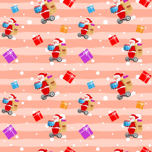 圣诞可爱的圣诞老人盘旋板礼物盒粉红色图案包装纸插图图片下载
