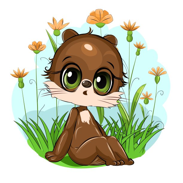 小仓鼠。猫幼崽。可爱有趣的动物在一个夏天盛开的草地的背景。的孩子。卡通风格。孤立在白色的。向量图片下载