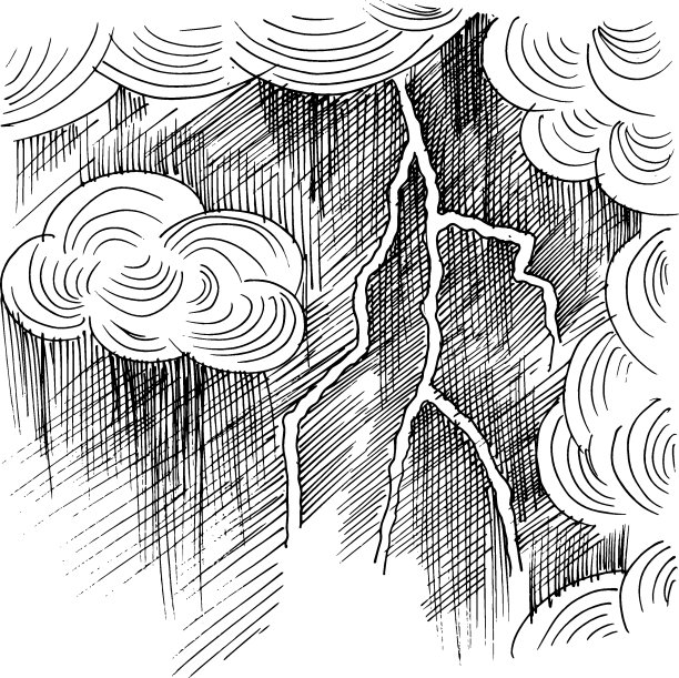 风暴。黑白素描。矢量插图。图片下载