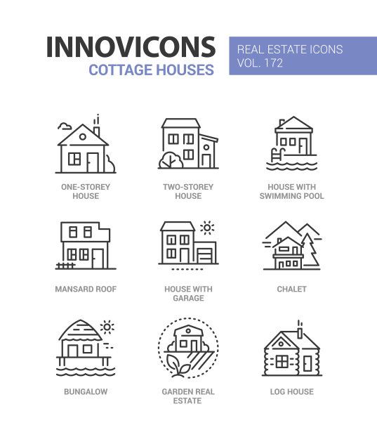 别墅-现代线条设计风格的图标集图片下载