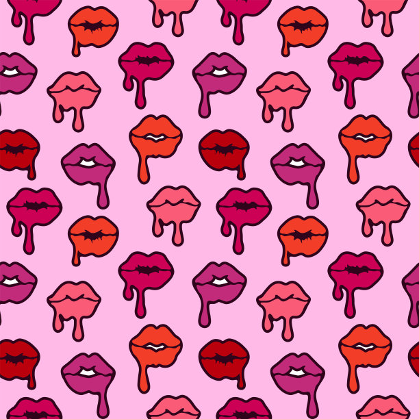 甜美的红唇无缝图案，复古风格。波普艺术背景插图图片下载