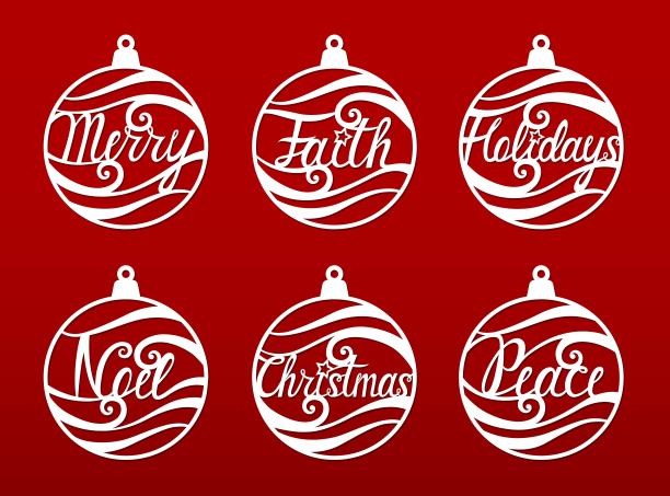 激光和剪纸的圣诞球模板集。矢量。图片下载