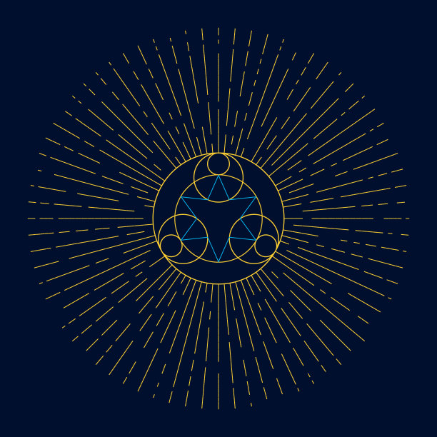 金色神圣的几何在黑色的背景。太阳模板纹身圈。图片下载