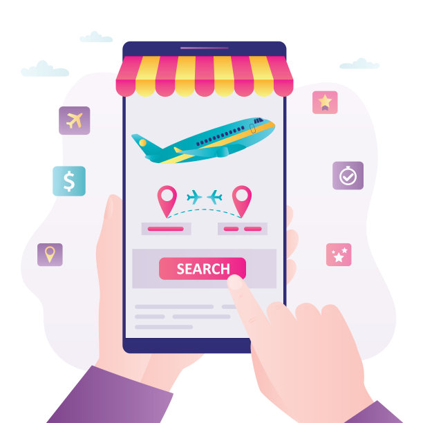 在智能手机屏幕上搜索机票，手持手机在线预订机票图片下载