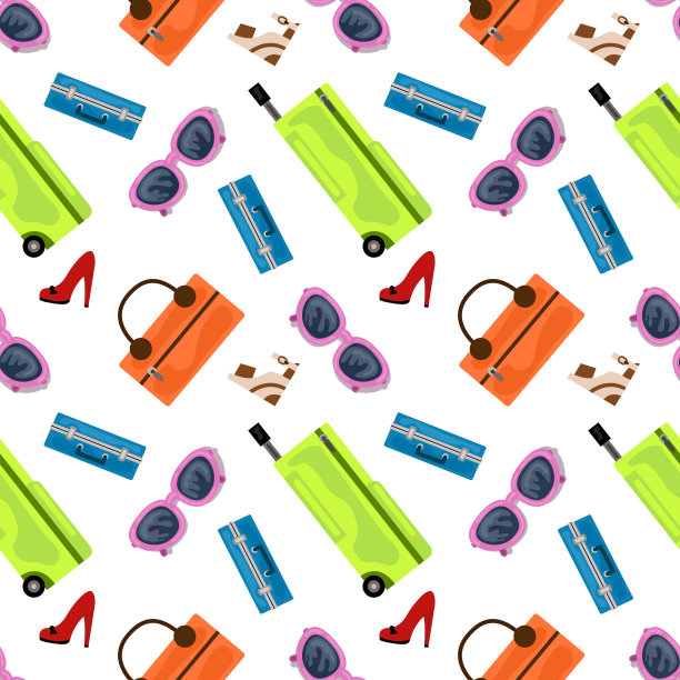 无缝模式行李箱度假。矢量插图。图片下载