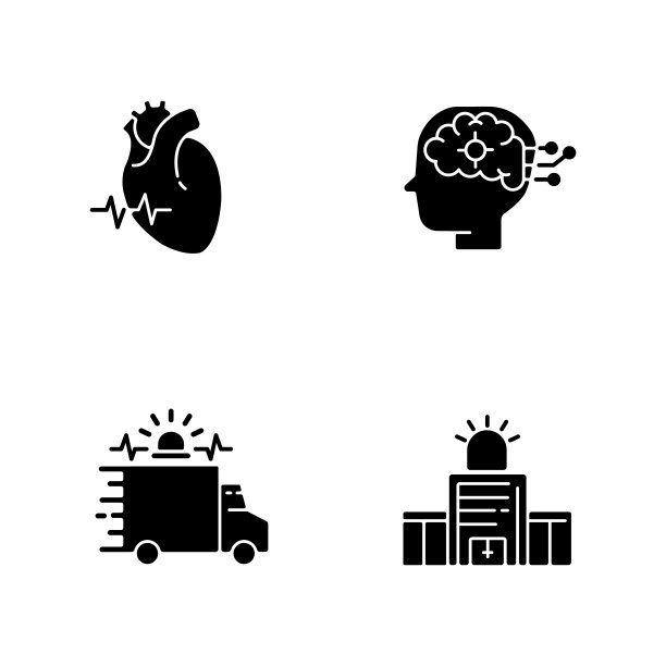 紧急医疗保健的黑色字形图标设置在空白区域图片下载