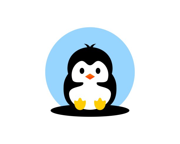 可爱的小企鹅，蓝色的圆形图片下载