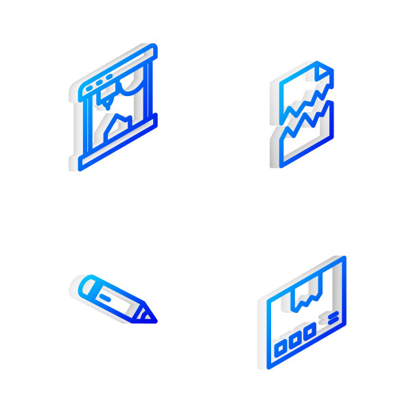 设置等距线撕裂文件，3D打印机，铅笔和橡皮擦和纸箱纸箱图标。向量图片下载