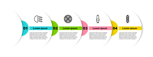 设置远梁，合金车轮，汽车火花塞，减震器。业务信息模板。向量图片下载