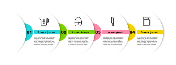 设置线量杯，厨房定时器，刀和切菜板。业务信息模板。向量图片下载