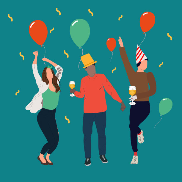 很酷的矢量平面角色设计新年或生日与男性和女性角色有乐趣和干杯图片下载