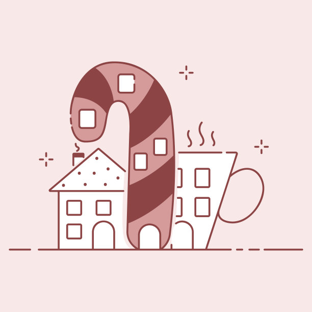 棒棒糖、杯子、房子寒假作文。圣诞节或新年平面插图。图片下载