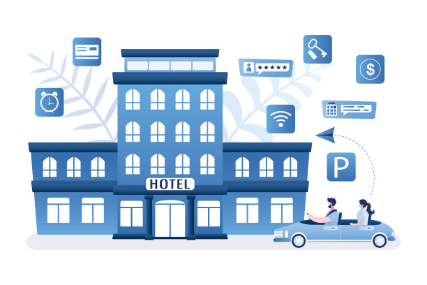 几个游客开着现代汽车，人们来酒店。假期和夏季横幅。网上预订公寓的概念图片下载