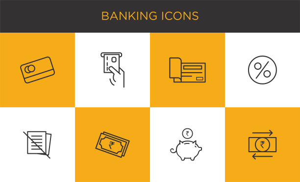 银行金融线性图标设置货币支付和信用卡元素。收集现代信息图形向量标志和符号图片下载