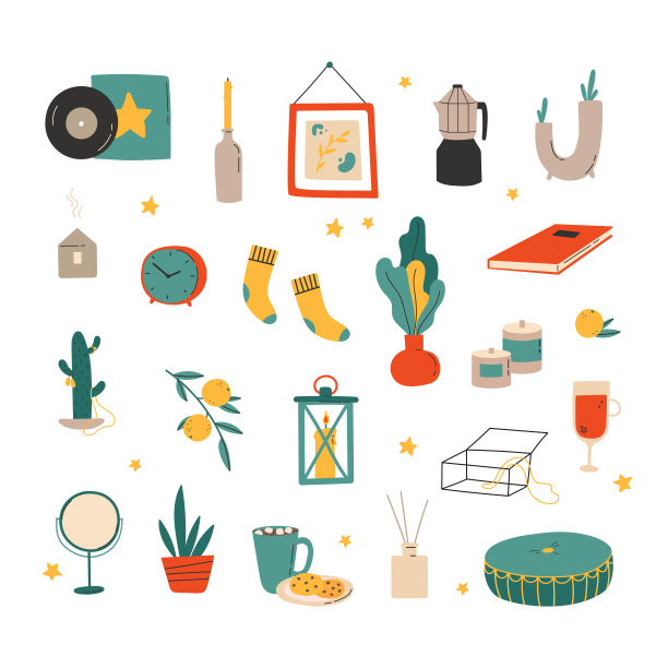 Hygge装饰的东西。寒假装饰套装图片下载