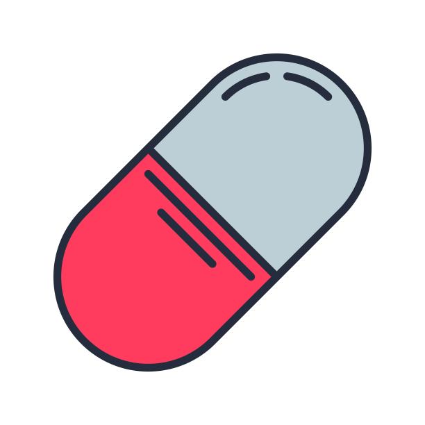 医药药片平面图标。药物，药物载体说明。图片下载