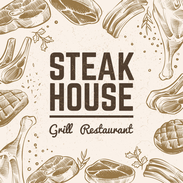 素描肉的背景。烧烤菜单。复古烧烤肉手绘矢量背景图片下载