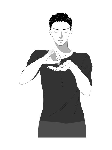 一个年轻人做皮肤护理的黑白插图图片下载