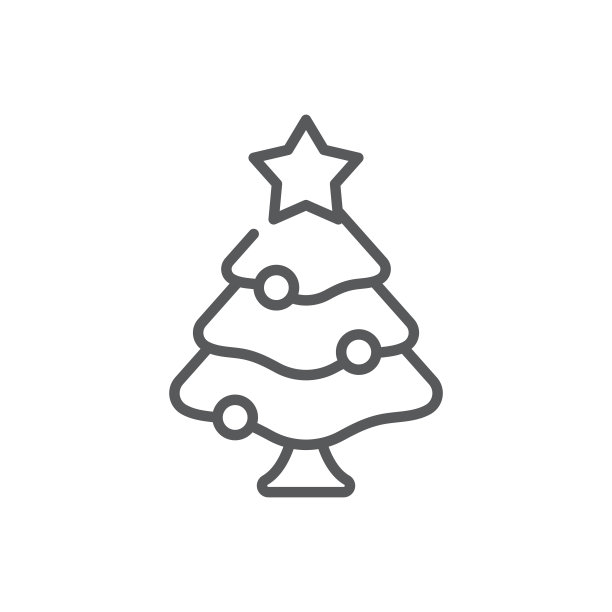 圣诞树图标，颜色，线条，轮廓向量标志，线形象形孤立在白色。象征,标志说明。图片下载