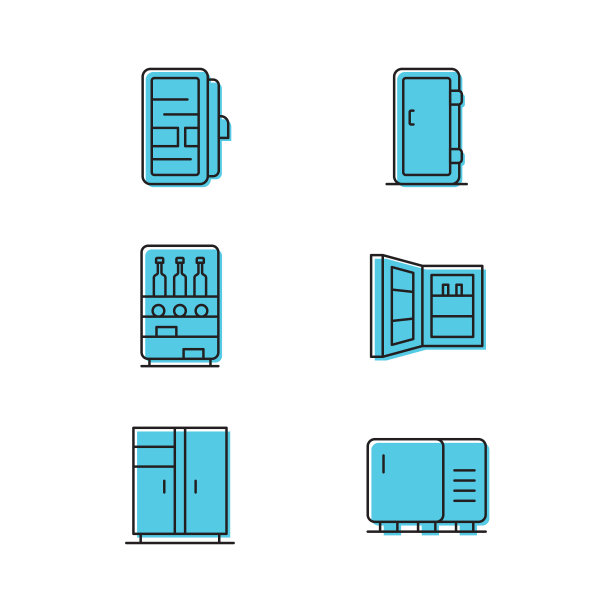 冰箱图标设置图标，颜色，线，轮廓向量标志，线形象形孤立在白色。象征,标志说明。图片下载
