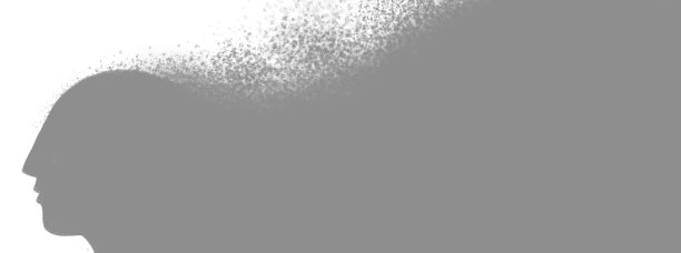 抽象插图一个人的侧面与思想泡泡，地方为文本。抽象的单色灰色男子剪影，为横幅和装饰的基础图片下载