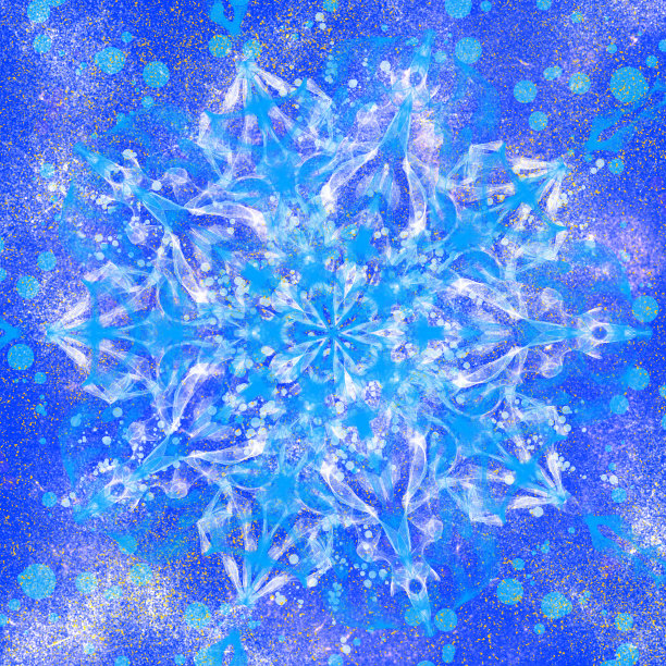 寒冷的蓝色冬季图案，花卉箔圈与传统元素图片下载