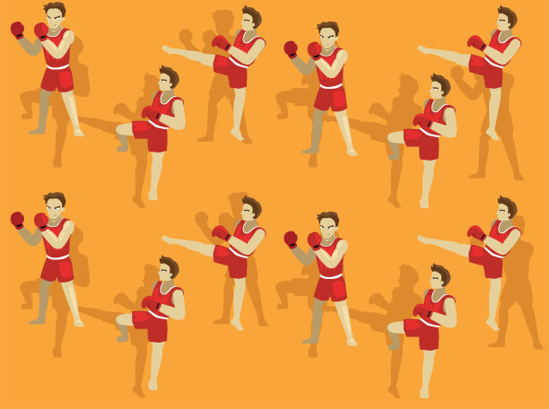 钩踢漫画人拳击卡通矢量插图无缝背景01图片下载