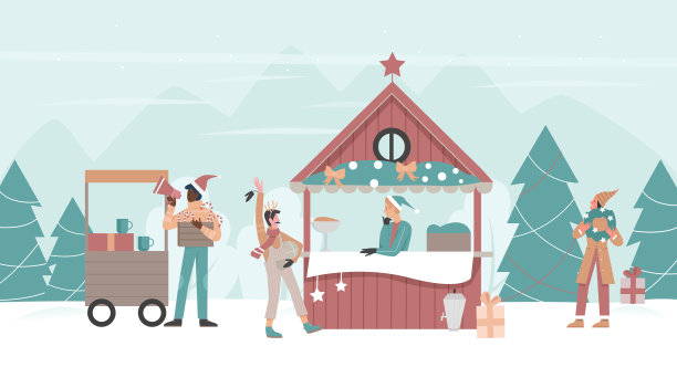 圣诞市场，假日户外集市与商店市场图片下载