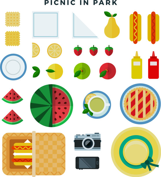 夏季野餐在公园草地设置图片下载