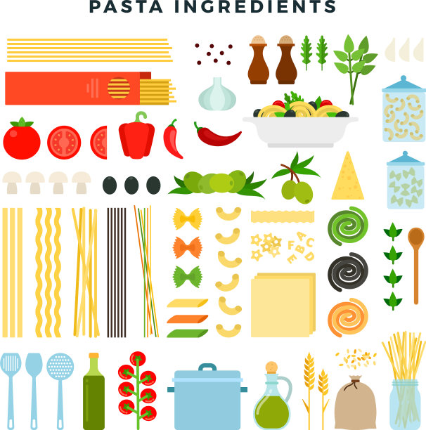 设置不同的意大利面配料图片下载
