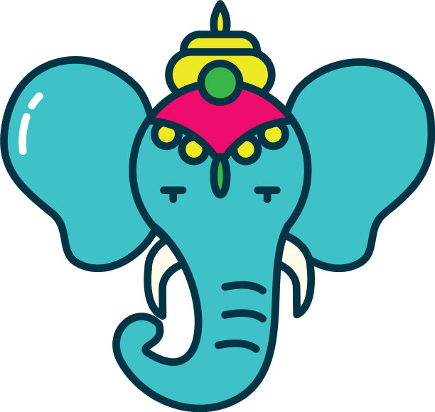 印度大象线条和填充风格图标图片下载