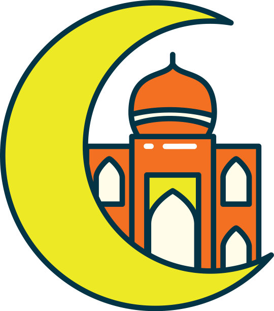 印度清真寺与月亮线和填补风格图标图片下载