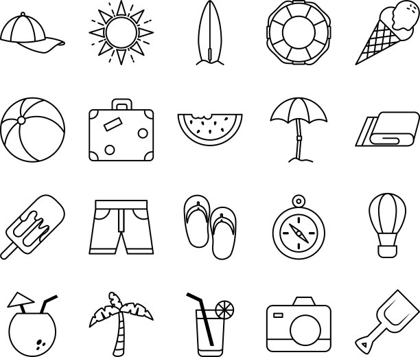 夏季线条风格图标集设计图片下载