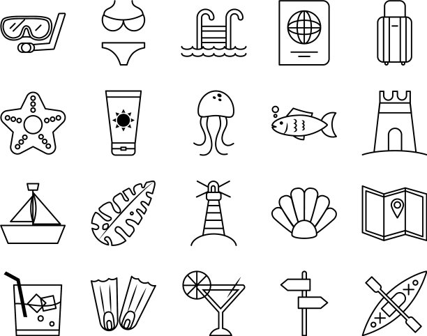 夏季线条风格图标集设计图片下载