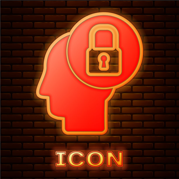 发光的霓虹灯人头与锁定图标隔离图片下载