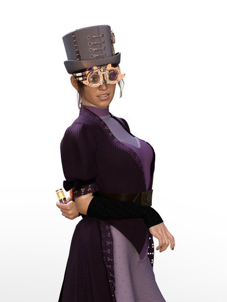 一个年轻女人在蒸汽朋克服装孤立的白色的3D照片图片下载