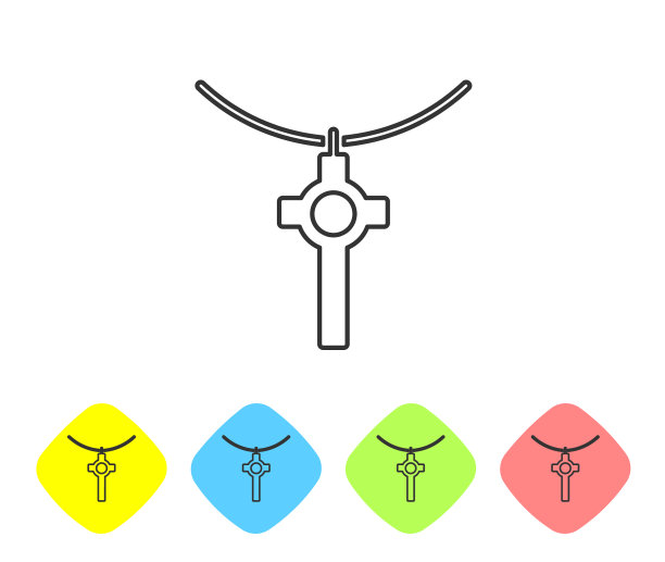 灰色线基督教交叉链图标孤立图片下载