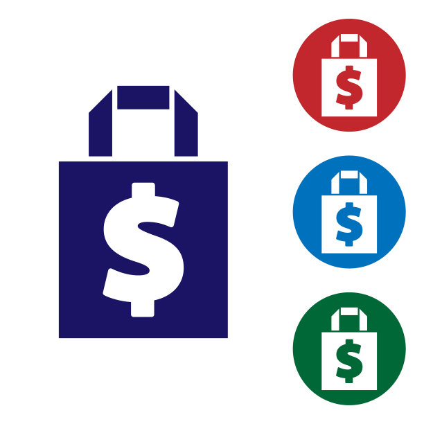 蓝色购物袋和美元符号孤立图标图片下载