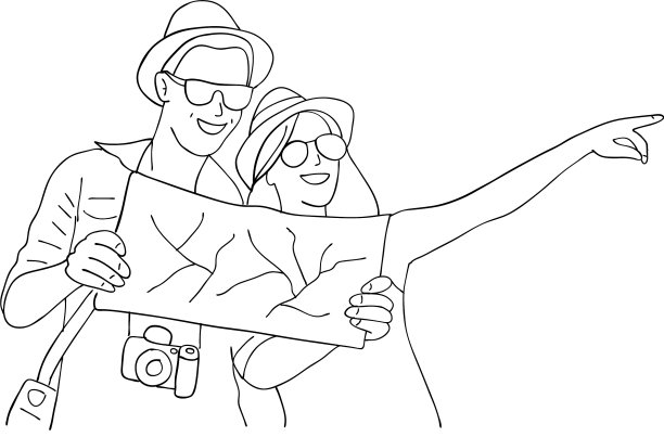 带着地图度假的年轻夫妇图片下载