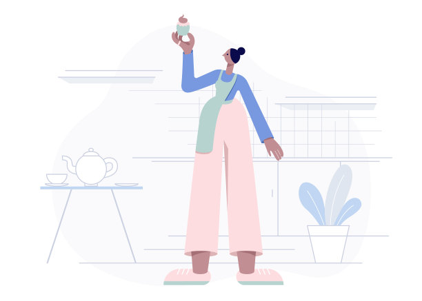 一个女人站在厨房里，拿着一块松饼图片下载