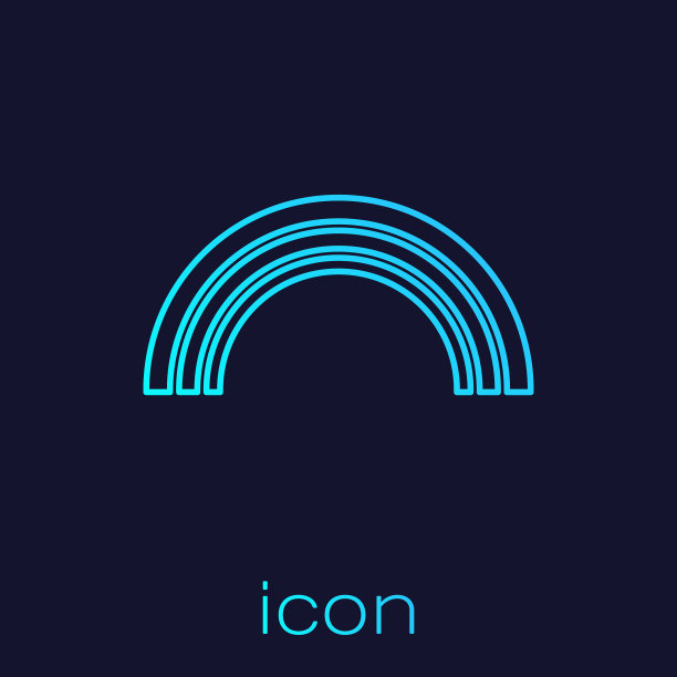 绿松石线彩虹图标孤立在蓝色图片下载