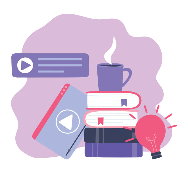 在线培训视频堆栈书籍和咖啡图片下载